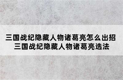 三国战纪隐藏人物诸葛亮怎么出招 三国战纪隐藏人物诸葛亮选法